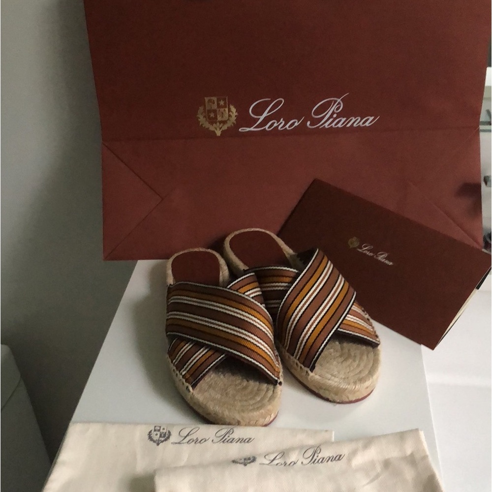 GIFTABLE NWOT Loro Piana Crossover Suitcase Striped Canvas Espadrille Slides . - Picture 8 of 12